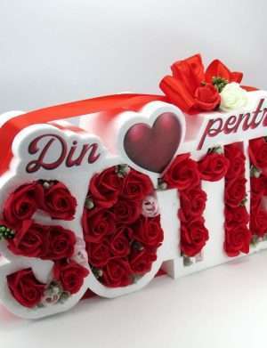 Aranjament cadou cu flori de sapun, Din inima pentru sotie, trandafiri rosii – ILIF303022
