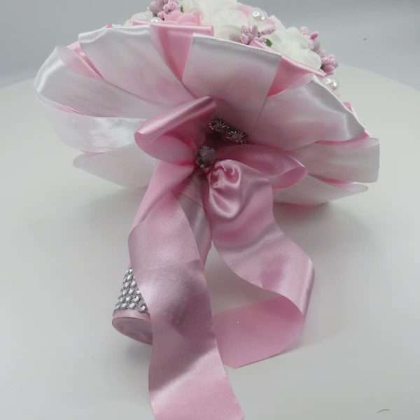 Buchet mireasa cu flori de spuma, alb roz ILIF303083 (3)