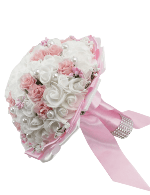 Buchet mireasa de aruncat cu flori de spuma alb roz ILIF303083 1