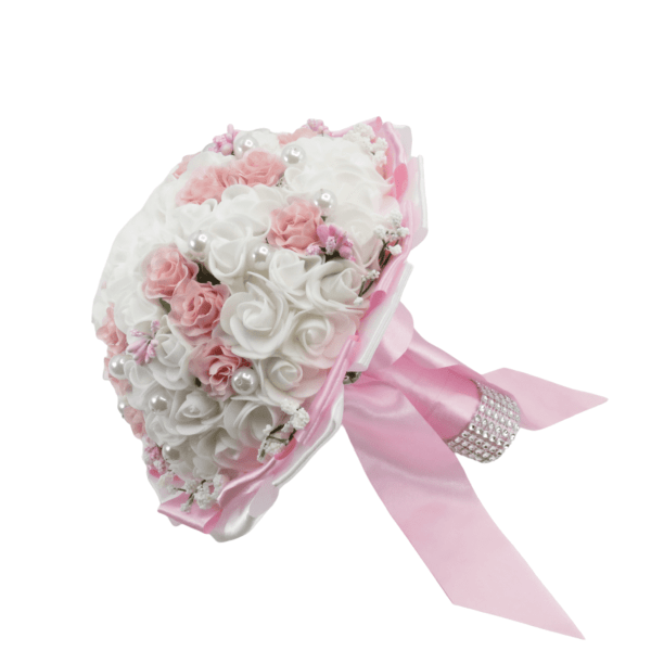 Buchet mireasa de aruncat cu flori de spuma alb roz ILIF303083 1