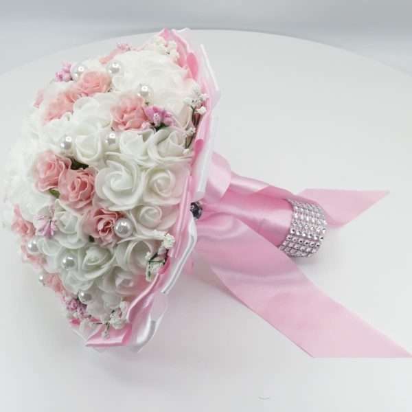 Buchet mireasa de aruncat cu flori de spuma alb roz ILIF303083 3