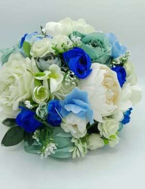 Buchet mireasa din flori de matase, nuante de albastru – FEIS303005