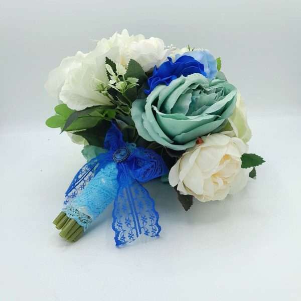 Buchet mireasa din flori de matase nuante de albastru FEIS303005 3