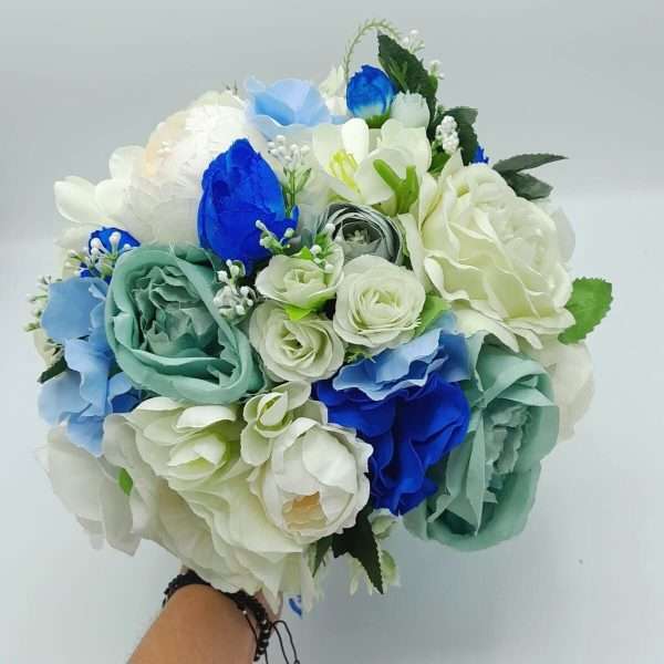Buchet mireasa din flori de matase nuante de albastru FEIS303005 4