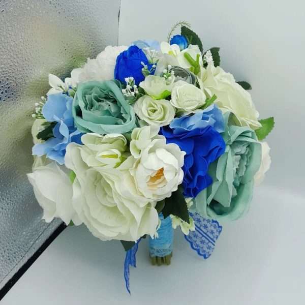 Buchet mireasa din flori de matase nuante de albastru FEIS303005 6