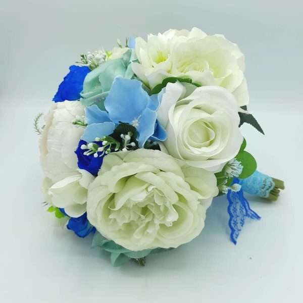 Buchet mireasa din flori de matase nuante de albastru FEIS303005 7