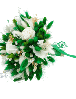 Buchet mireasanasa din flori uscate alb verde FEIS303013 1