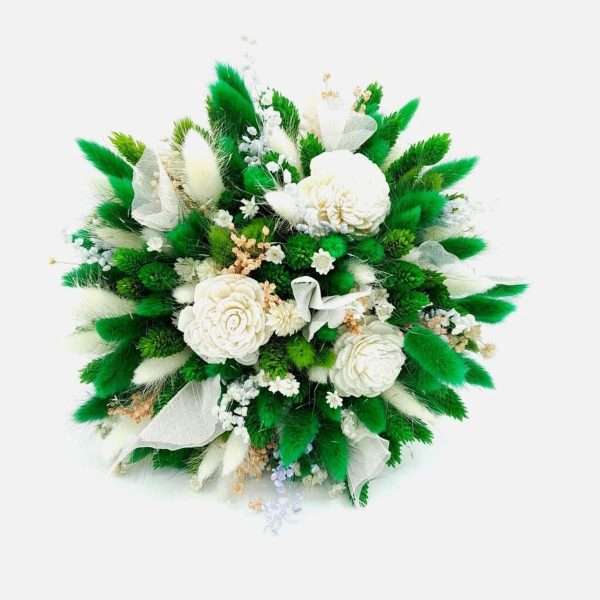 Buchet mireasanasa din flori uscate alb verde FEIS303013 1