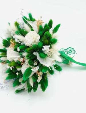 Buchet mireasa/nasa din flori uscate, alb-verde – FEIS303013