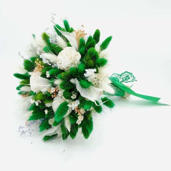 Buchet mireasanasa din flori uscate alb verde FEIS303013 2