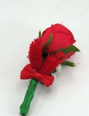 Cocarda de pus in piept cu trandafir de matase, verde-rosu – ILIF303095