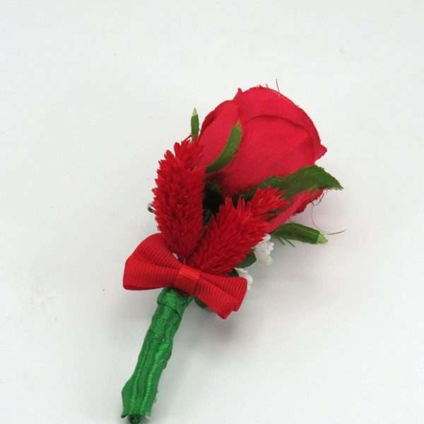 Cocarda de pus in piept cu trandafir de matase verde rosu ILIF303095 1