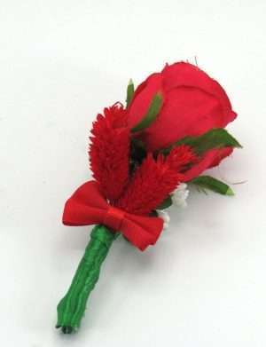 Cocarda de pus in piept cu trandafir de matase, verde-rosu – ILIF303095