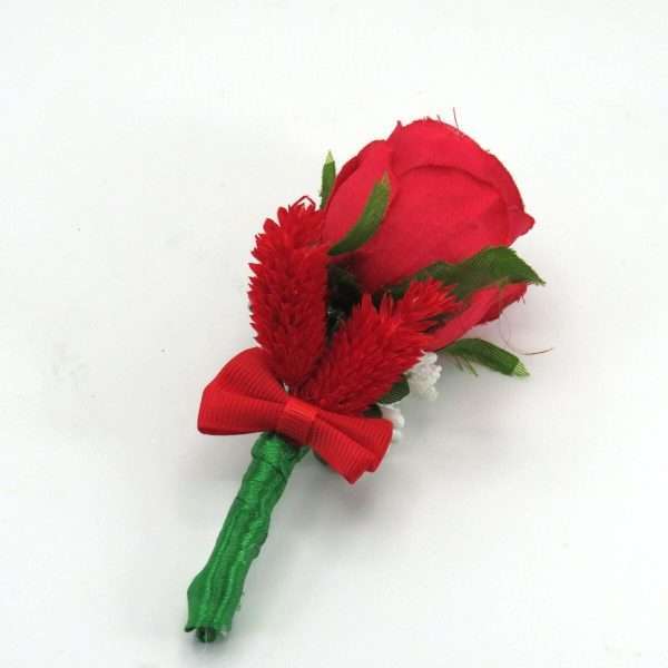 Cocarda de pus in piept cu trandafir de matase verde rosu ILIF303095 2