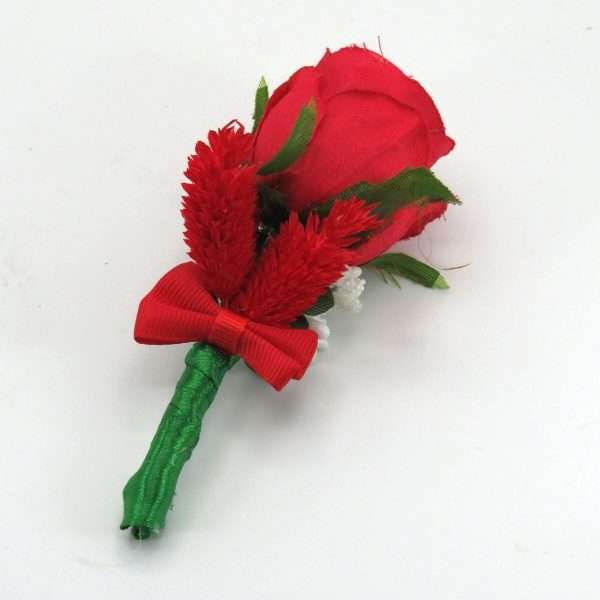 Cocarda de pus in piept cu trandafir de matase verde rosu ILIF303095 3