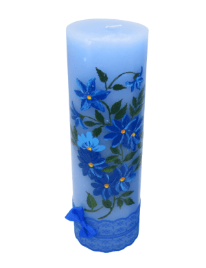 Lumanare botez pictata manual, model deosebit cu albastru – ILIF303092