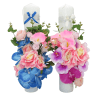 Lumanare cununie decorata cu orhidee si cale, roz-mov-albastru - ILIF303054