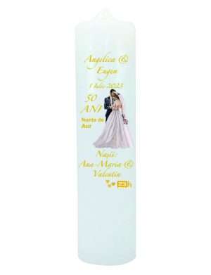 Lumanare nunta de Aur aniversare 50 ani, personalizata, pentru a fi decorata cu flori naturale – ILIF303012