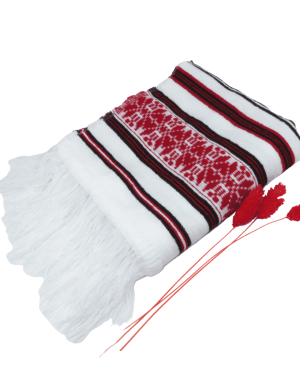 Prosop traditional pentru stersul mainilor, alb- rosu cu franjuri albi, 75x36cm – ILIF303068