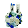 Set 2 lumanari cununie buchet mireasa cu flori de matase bleu FEIS303006 2