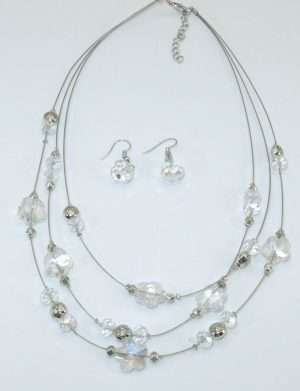 Set bijuterii mireasa, colier & cercei, alb – ILIF303024