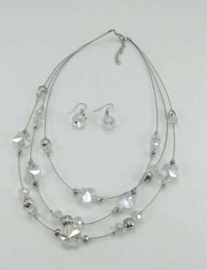 Set bijuterii mireasa, colier & cercei, alb – ILIF303024