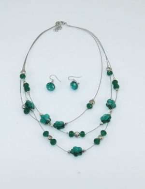 Set bijuterii mireasa, colier & cercei, verde – ILIF303023
