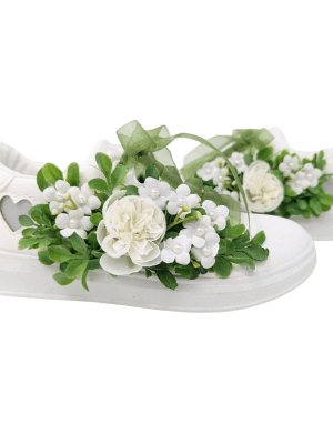 Tenisi pentru mireasa cu panglica si flori, alb-verde – DSPH303005