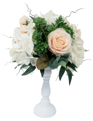Aranjament buchet floral masă, decor nuntă cu flori de mătase, alb-piersiciu – DSPH304006