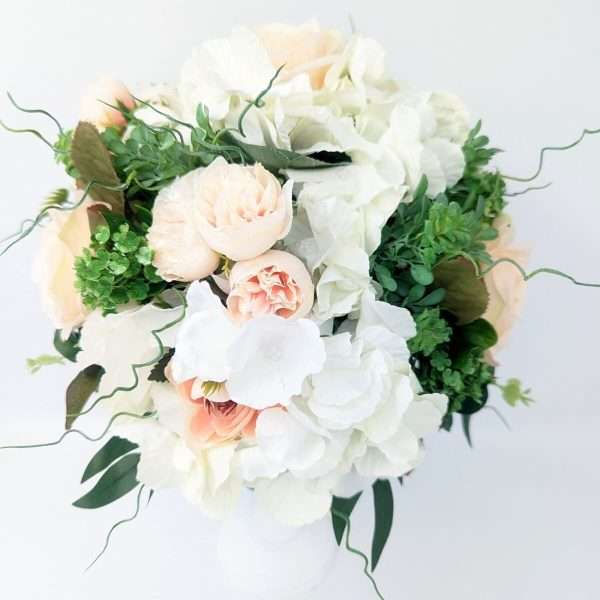 Aranjament floral masa decor nunta cu flori de matase alb piersiciu DSPH304006 2