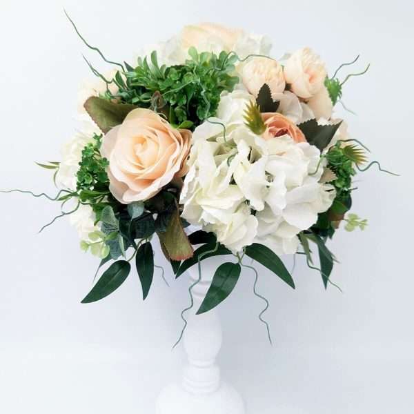 Aranjament floral masa decor nunta cu flori de matase alb piersiciu DSPH304006 5