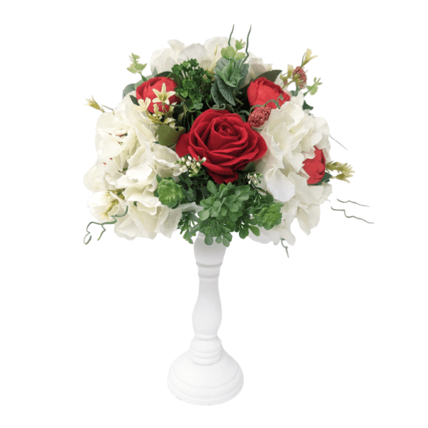 Aranjament floral masa decor nunta cu flori de matase alb rosu DSPH304005 1 1