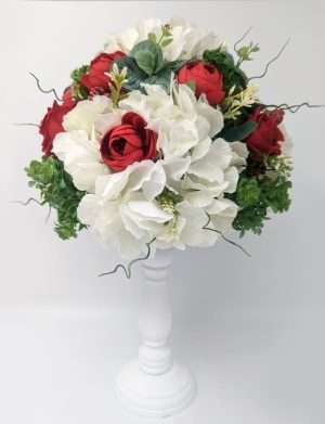 Aranjament floral masa, decor nunta cu flori de matase, alb-rosu – DSPH304005