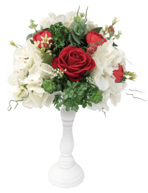 Aranjament floral masa, decor nunta cu flori de matase, alb-rosu – DSPH304005