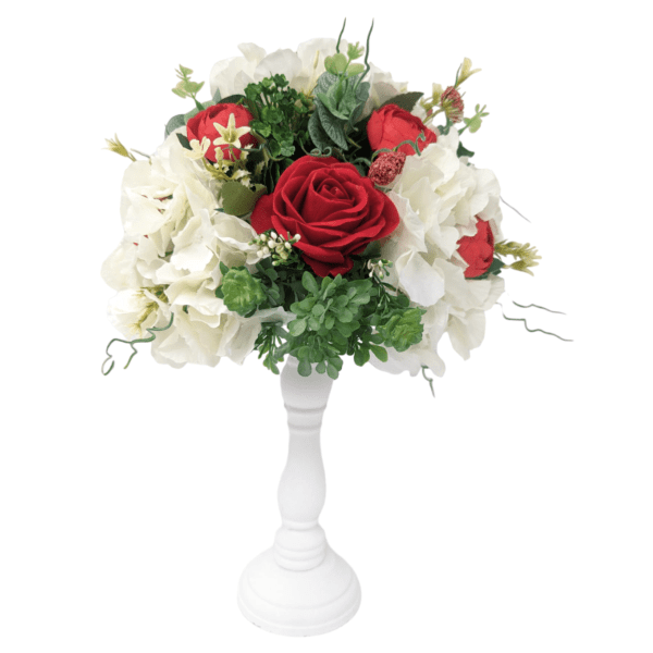 Aranjament floral masa decor nunta cu flori de matase alb rosu DSPH304005 1