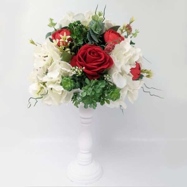 Aranjament floral masa decor nunta cu flori de matase alb rosu DSPH304005 2