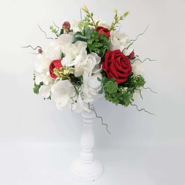 Aranjament floral masa decor nunta cu flori de matase alb rosu DSPH304005 3