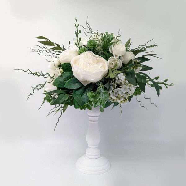 Aranjament floral masa decor nunta cu flori de matase alb verde DSPH304001 1