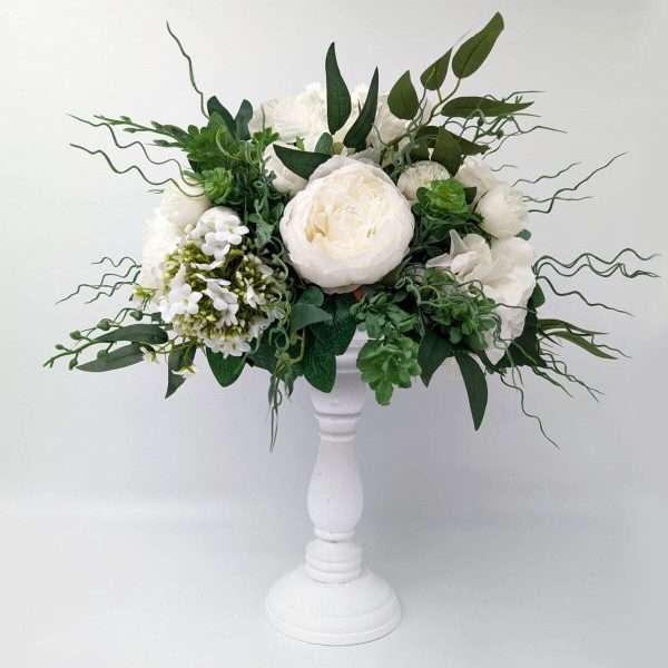 Aranjament floral masa decor nunta cu flori de matase alb verde DSPH304001 2