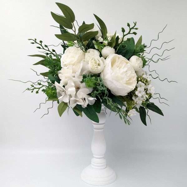 Aranjament floral masa decor nunta cu flori de matase alb verde DSPH304001 3
