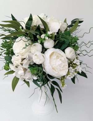 Aranjament buchet floral masă, decor nuntă cu flori de mătase, alb-verde – DSPH304001