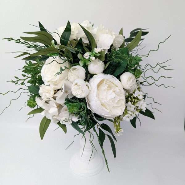 Aranjament floral masa decor nunta cu flori de matase alb verde DSPH304001 4