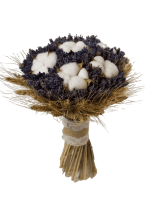 Buchet cununie/nunta cu lavanda uscata , flori de bumbac si grau – AMB304001