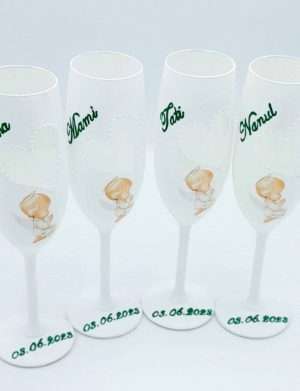 Set 4 pahare pentru parinti si nasi botez, model deosebit cu verde – FEIS304002