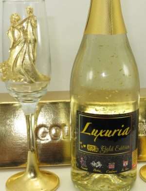 Set Vin Spumant Luxuria cu foita de aur 23k, 2 pahare aurii cu siluete 3D, ILIF304001