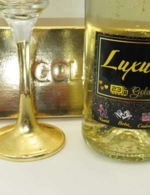 Set Vin Spumant Luxuria cu foita de aur 23k, 2 pahare aurii cu siluete 3D, ILIF304001