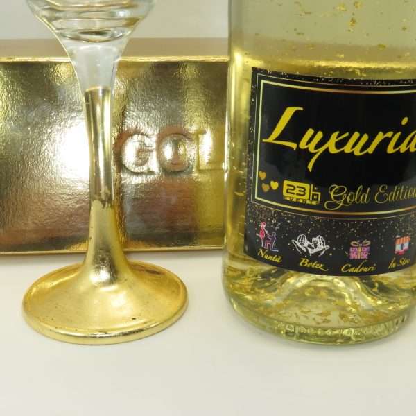 Set Vin Spumant Luxuria cu foita de aur 23k 2 pahare aurii cu siluete 3D ILIF304001 4