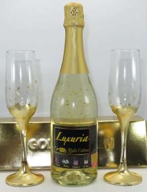 Set Vin Spumant Luxuria cu foita de aur 23k, 2 pahare aurii decorate manual, ILIF304002