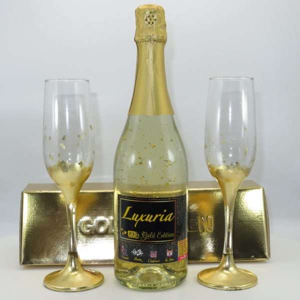 Set Vin Spumant Luxuria cu foita de aur 23k 2 pahare aurii decorate manual ILIF304002 23h Events 1