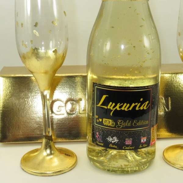 Set Vin Spumant Luxuria cu foita de aur 23k 2 pahare aurii decorate manual ILIF304002 23h Events 2
